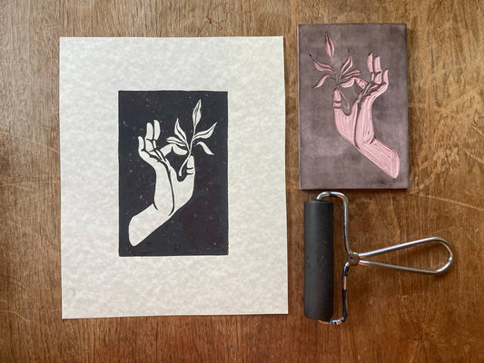 CATCHING SPRING ~ Linocut Print ~ 8*10"